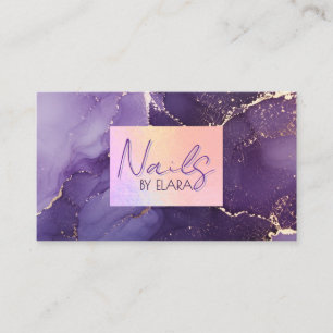 Luxury Holographic Purple Watercolor Gold  Business Card
