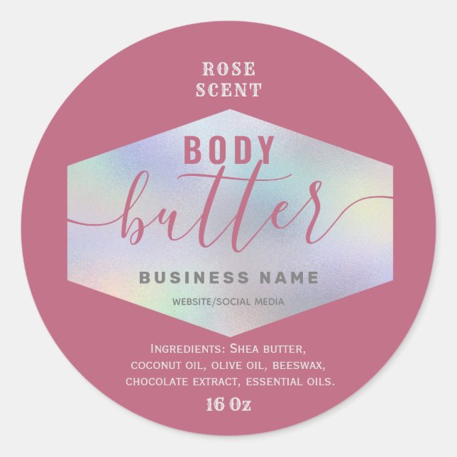 Luxury holographic script body butter label (Front)