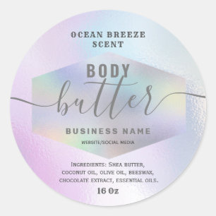 Luxury holographic script body butter label