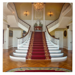 Luxury Home Red Carpet Stairs Chandelier Tile