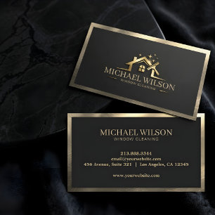 Luxury Home Service Black & Gold Window Cleaning   Business Card