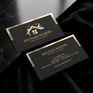 Luxury Home Service Black & Gold Window Cleaning Business Card