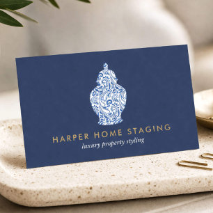 Luxury Home Staging Blue Ginger Jar Logo Business Card