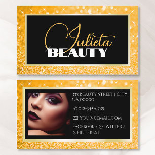 Luxury Honey Gold Sparkle Glitter Photo Template Business Card