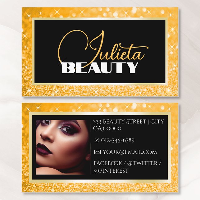 Luxury Honey Gold Sparkle Glitter Photo Template Business Card (Creator Uploaded)