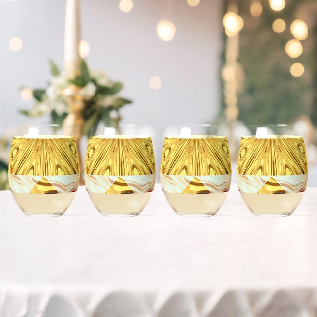 Luxury Hospitality: Gilded Zenith Opulent Swirl De Stemless Wine Glass (Insitu (Wedding))
