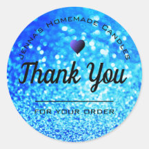 Luxury Hot Blue Glitter Elegant Simple Thank You 