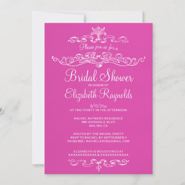 Luxury Hot Pink Bridal Shower Invitations (Front)