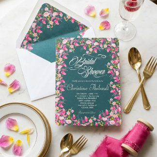 Luxury Hot Pink Floral Bridal Shower Invitation