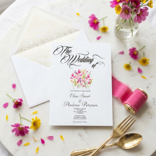 Luxury Hot Pink Floral Wedding Invitation