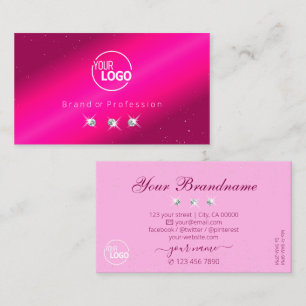 Luxury Hot Pink Sparkle Stars Diamonds with Logo Business Card