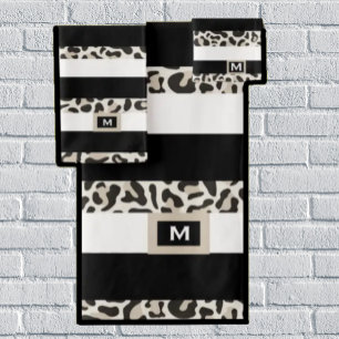 Luxury Hotel Monogram Black Rose Gold White Bath  Towel Set