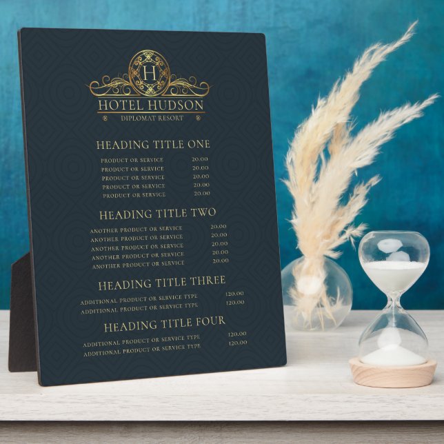 Luxury Hotel Pricing & Services Display Plaque (Side)