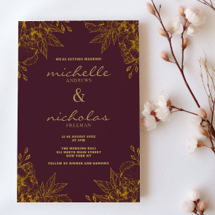 Luxury hue burgundy gold glitter floral wedding invitation