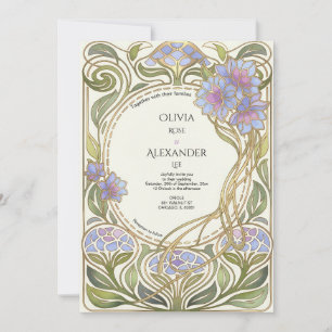 Luxury Hydrangea Floral Art Nouveau Wedding Invitation