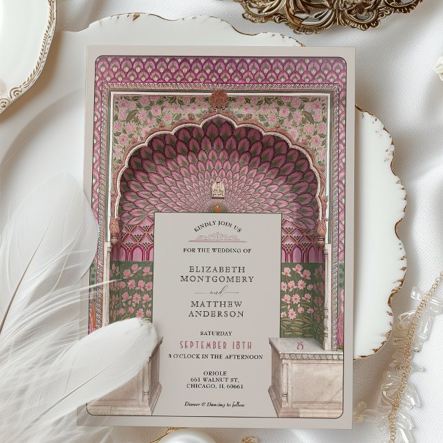 Luxury Indian-Inspired Wedding Peacock Arch Motif Invitation (Creator Uploaded)