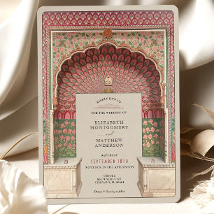 Luxury Indian-Inspired Wedding Peacock Arch Motif Invitation