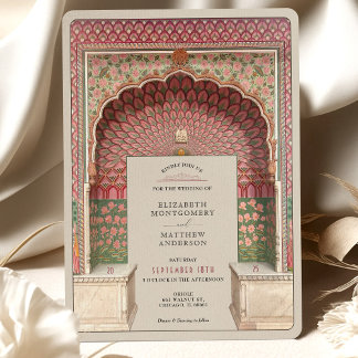 Luxury Indian-Inspired Wedding Peacock Arch Motif Invitation