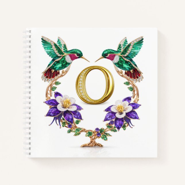 Luxury Initial O Monogram Hummingbird Jeweled Notebook (Front)