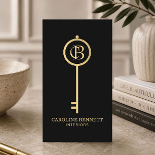 Luxury Interior Designer Black Gold Business Card