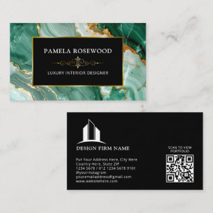Luxury Interior Designer Black Green Marble Business Card