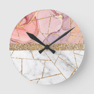 Luxury Interior Marble Stone Glitter Round Clock