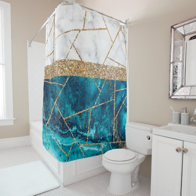 Luxury Interior Marble Stone Glitter  Shower Curta Curtain (In Situ)