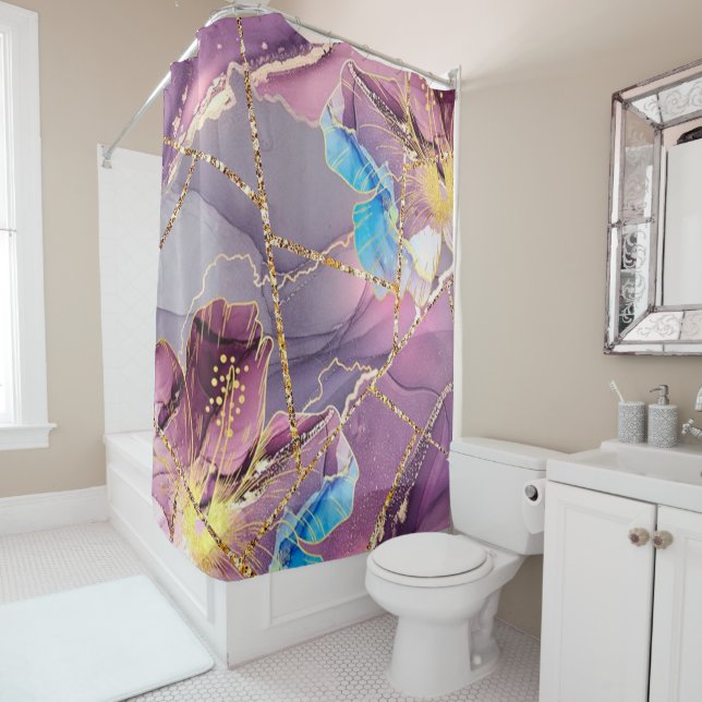 Luxury Interior Marble Stone Glitter  Shower Curta Curtain (In Situ)