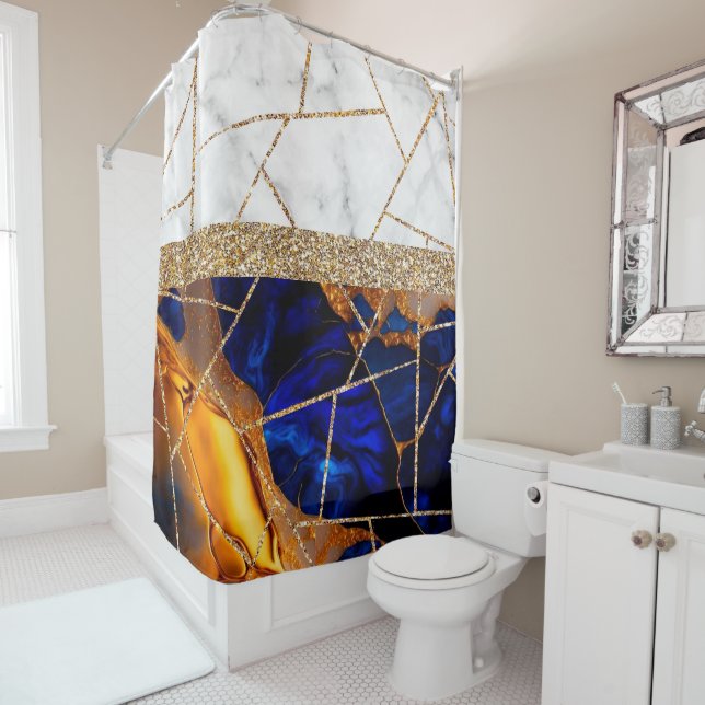 Luxury Interior Marble Stone Glitter  Shower Curta Curtain (In Situ)