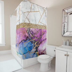 Luxury Interior Marble Stone Glitter Shower Curta Curtain