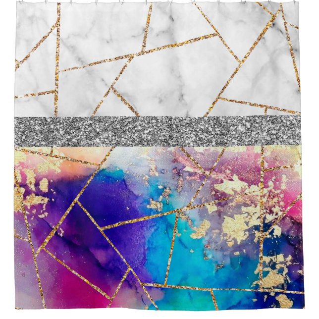 Luxury Interior Marble Stone Glitter  Shower Curta Shower Curtain (Front)