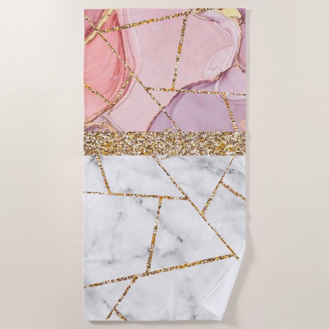Luxury Interior Marble Stone Glitter Shower Curtai Beach Towel (Front)