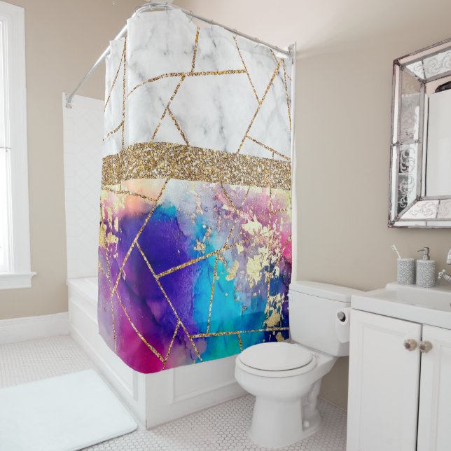 Luxury Interior Marble Stone Glitter  Shower Curtain (In Situ)