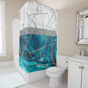 Luxury Interior Marble Stone Glitter Shower Curtain
