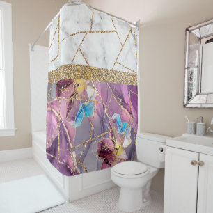Luxury Interior Marble Stone Glitter Shower Curtain