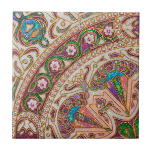 Luxury Iridescent Fire Opal Moroccan Floral Patter Ceramic Tile