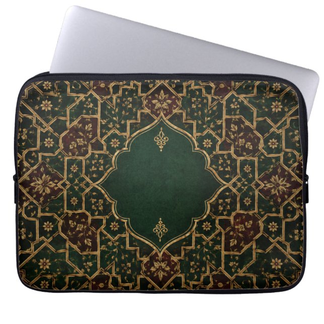 Luxury Islamic Arabesque Laptop Sleeve | Emerald & (Front)