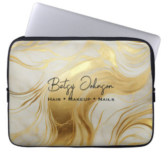 Luxury Ivory and Gold Marbled Electronics Bag