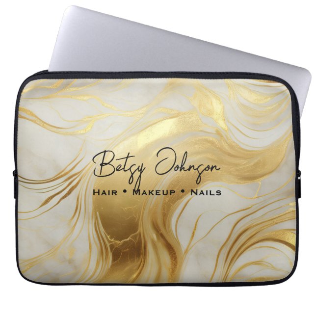 Luxury Ivory and Gold Marbled Electronics Bag (Front)