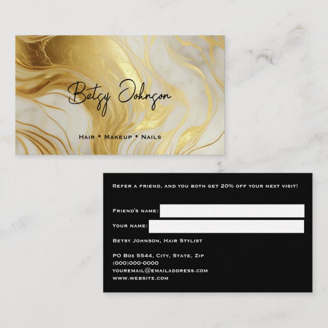 Luxury Ivory and Gold Marbled Referral Card (Front/Back)