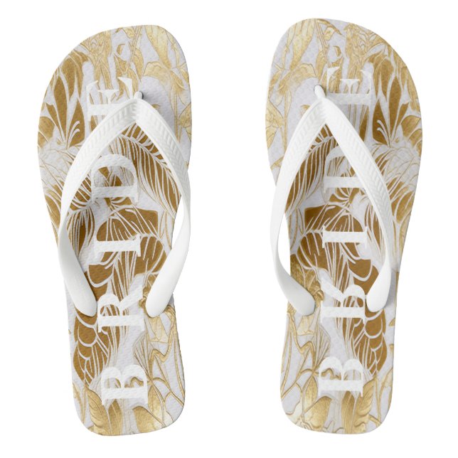 Luxury Ivory and Gold Palm Bride Thongs (Footbed)