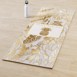 Luxury Ivory and Gold Palm Business Monogram Yoga Mat