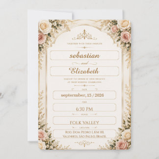 Luxury Ivory & Gold Floral Wedding Invitation