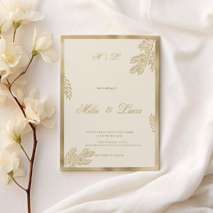 Luxury ivory gold glitter leaf floral Wedding  Invitation