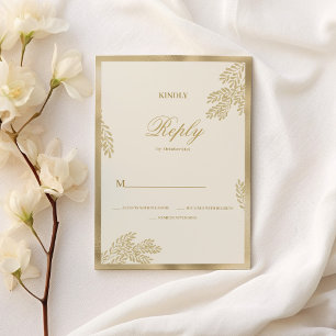 Luxury ivory gold glitter leaf floral Wedding RSVP Invitation