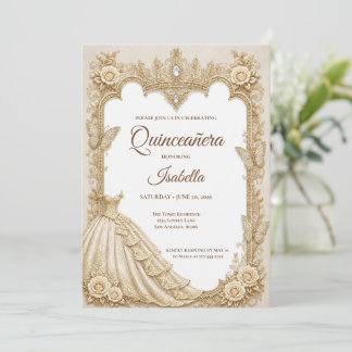 Luxury Ivory Gold Princess Quinceañera Invitation