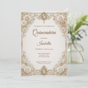 Luxury Ivory Gold Princess Quinceañera Invitation