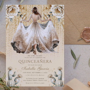 Luxury Ivory Gold Quinceañera Invitation