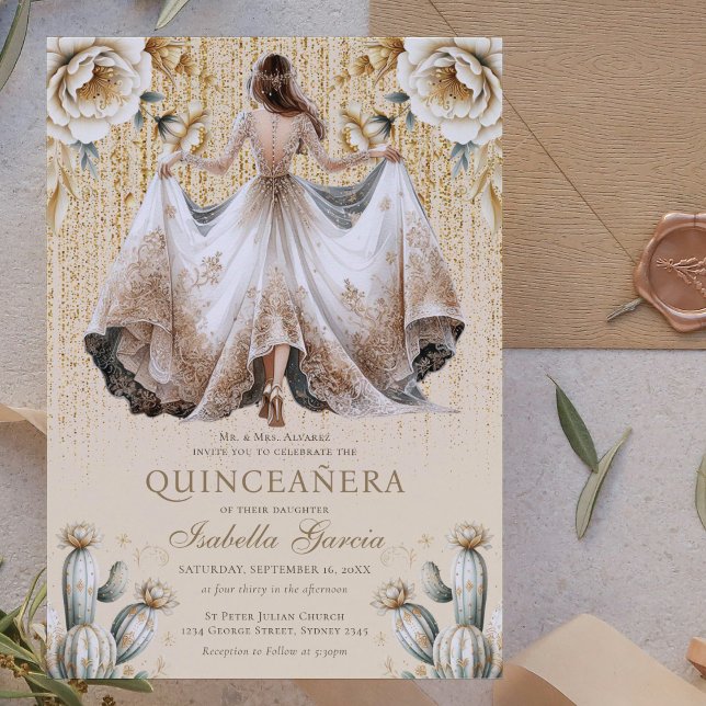 Luxury Ivory Gold Quinceañera Invitation (Creator Uploaded)