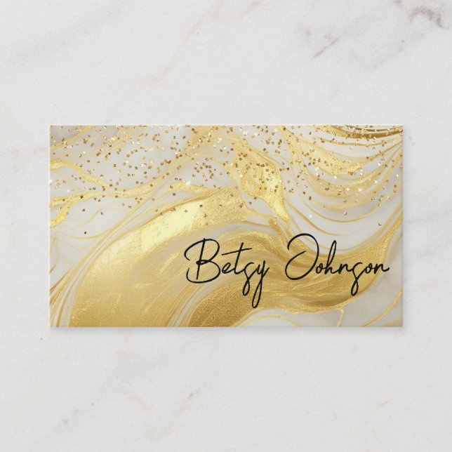 Luxury Ivory Marble & Gold Glitter Business Card (Front)
